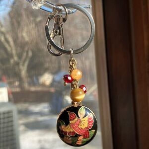 Handmade keychain purse clip vintage cloisonné bird NEW